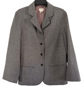 Women’s J.Crew 100% Wool 4 Button Jacket Size 8 Gray Mature Dressy Preppy Career