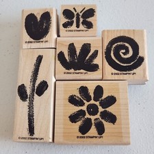 Stampin Up Rubber Stamps 2002 Painted Graden 6pc Set Wood Mount Heart Butterfly