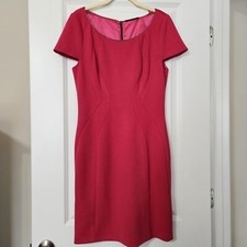 Tahari Hot Pink Cap Sleeve Sheath Dress Size 8 Exposed Zipper Seamed