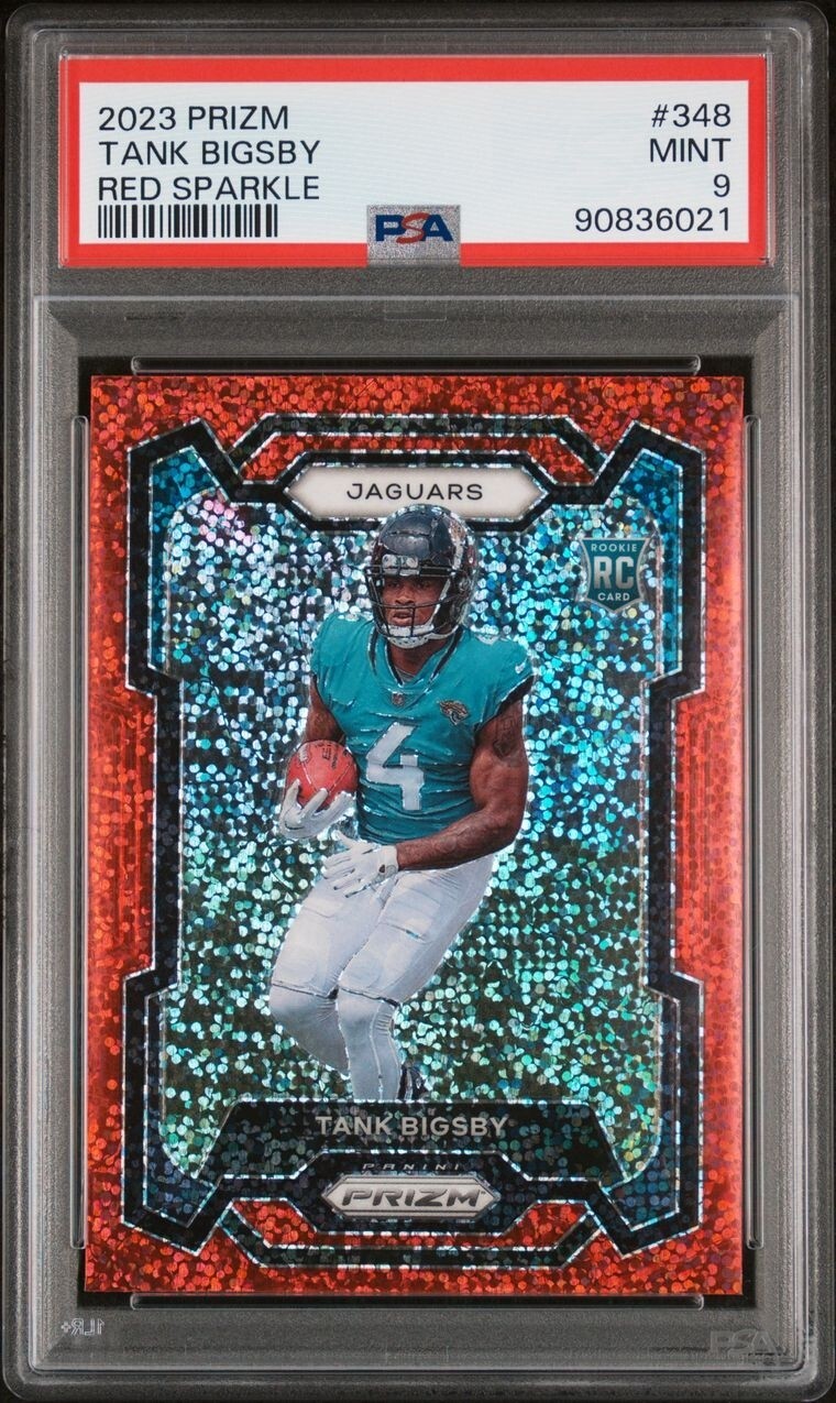 2023 Panini Prizm Tank Bigsby Red Sparkle SSP Jaguars Rookie #348 RC PSA 9 G3
