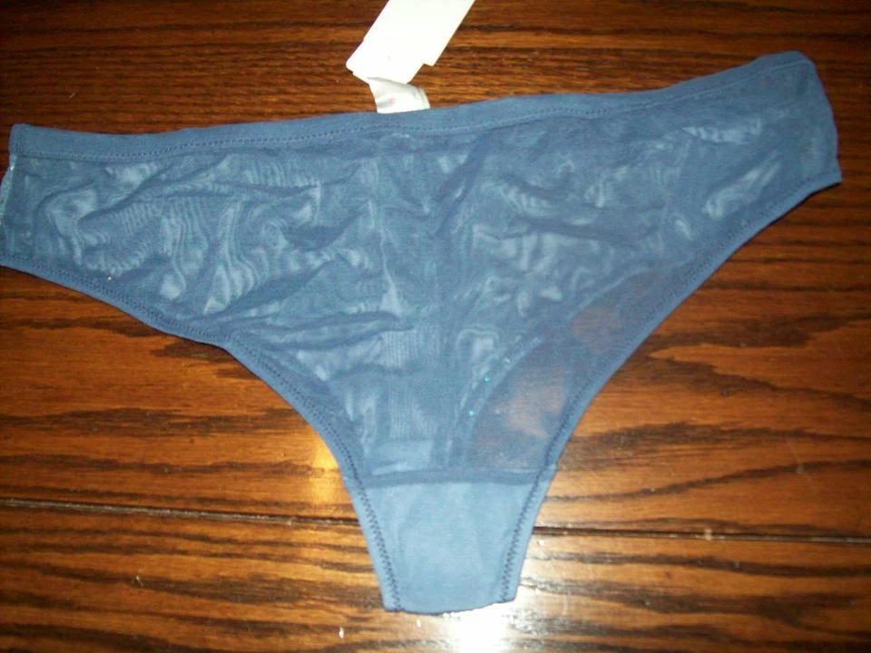 全新带标签 LUNAIRE WHIMSY BIKINI PANTIES FLORAL UNDERLAY W SHINE 28132 DENIM M L XL — 第 3/3 张图片