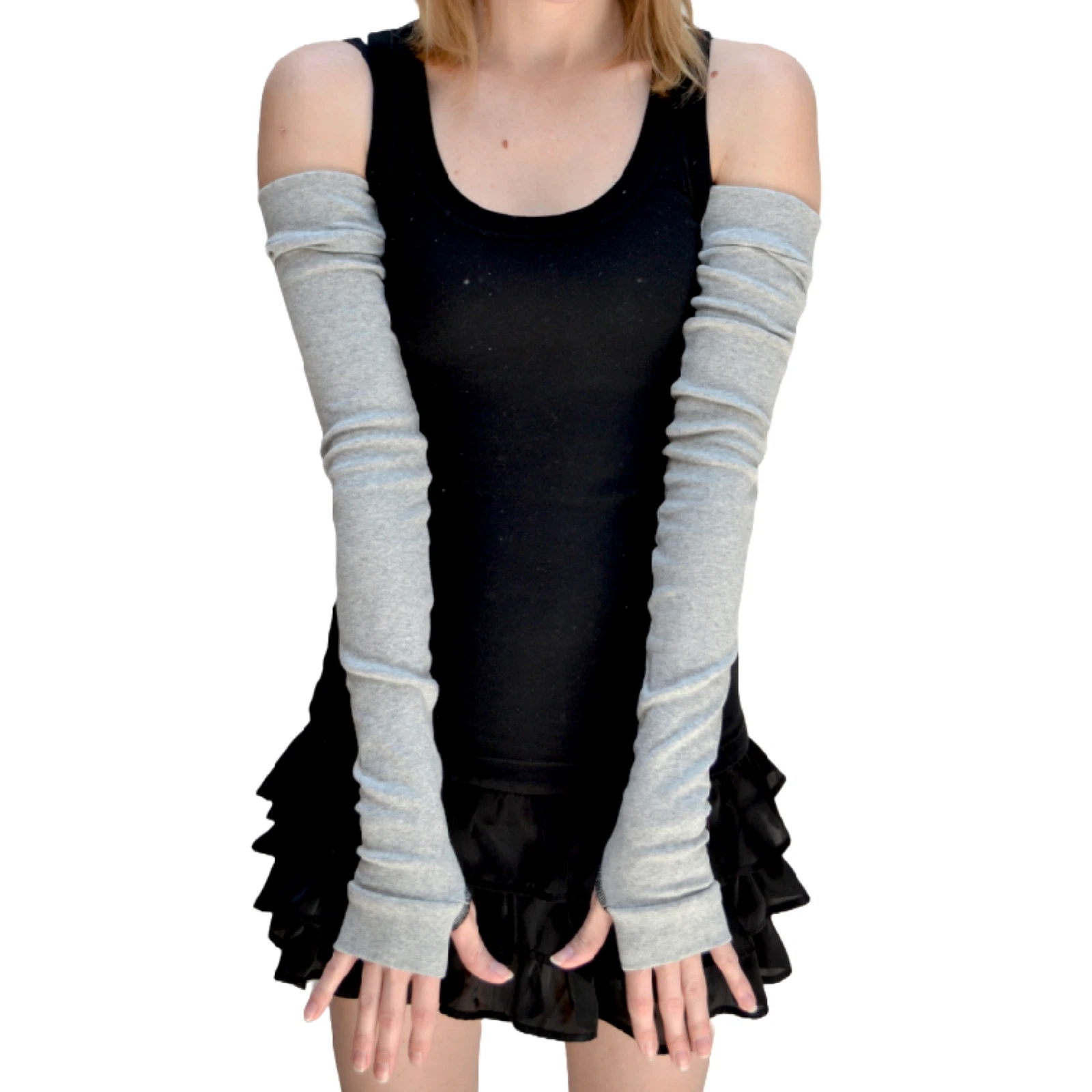 Long Winter Gloves Gray Arm Warmers Cotton Sun Sleeves UV Driving Hand Covers