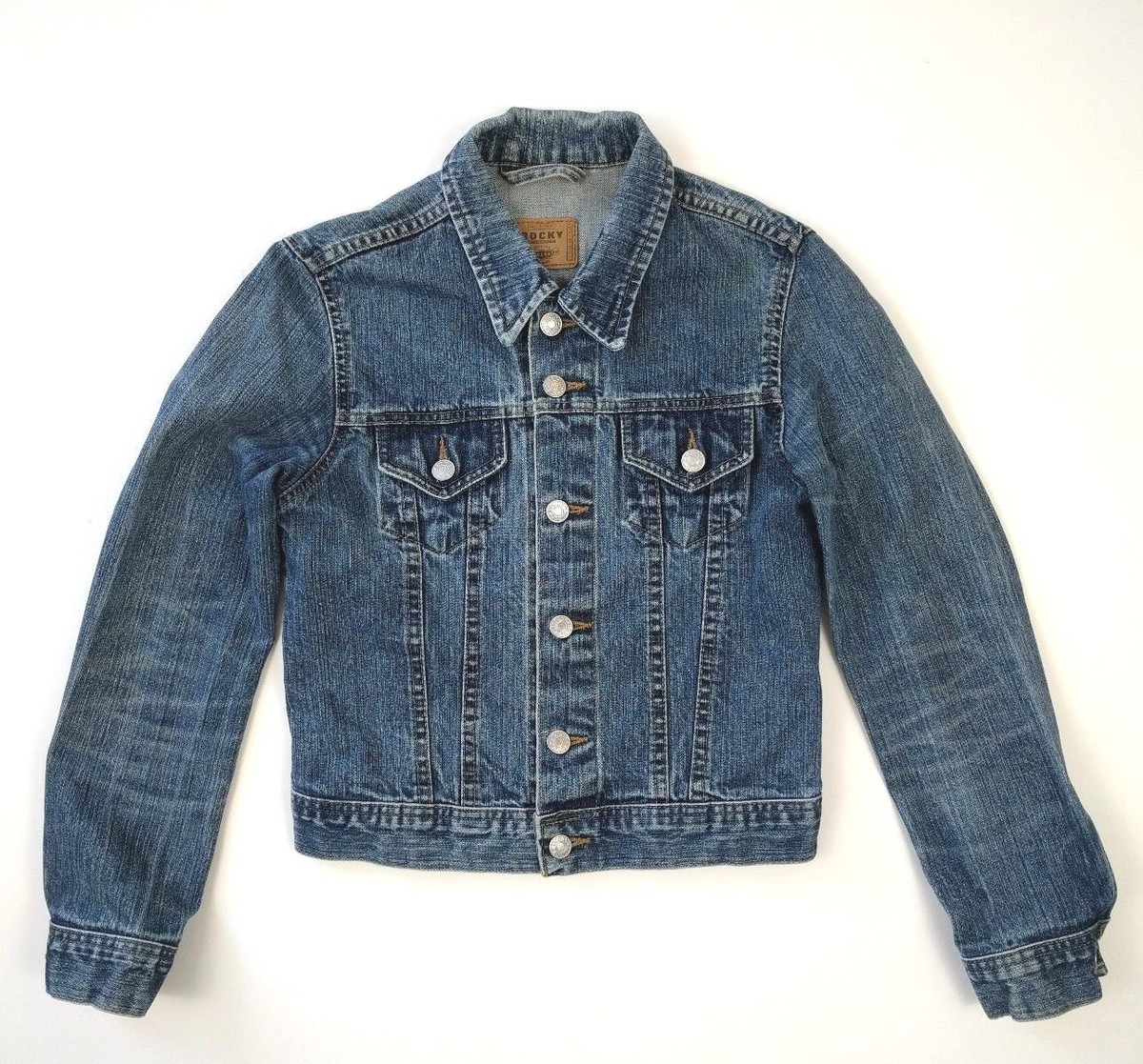 Rocky Blue Denim Jacket Womens Size S 100% Cotton H&M Rocky Rocky Blue Denim Jacket Womens Size S 100% Cotton H&M Rocky
