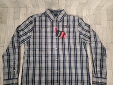 Chaps Dress Shirt SMALL Mens Blue Plaid Easy Care Stretch Collared NEW