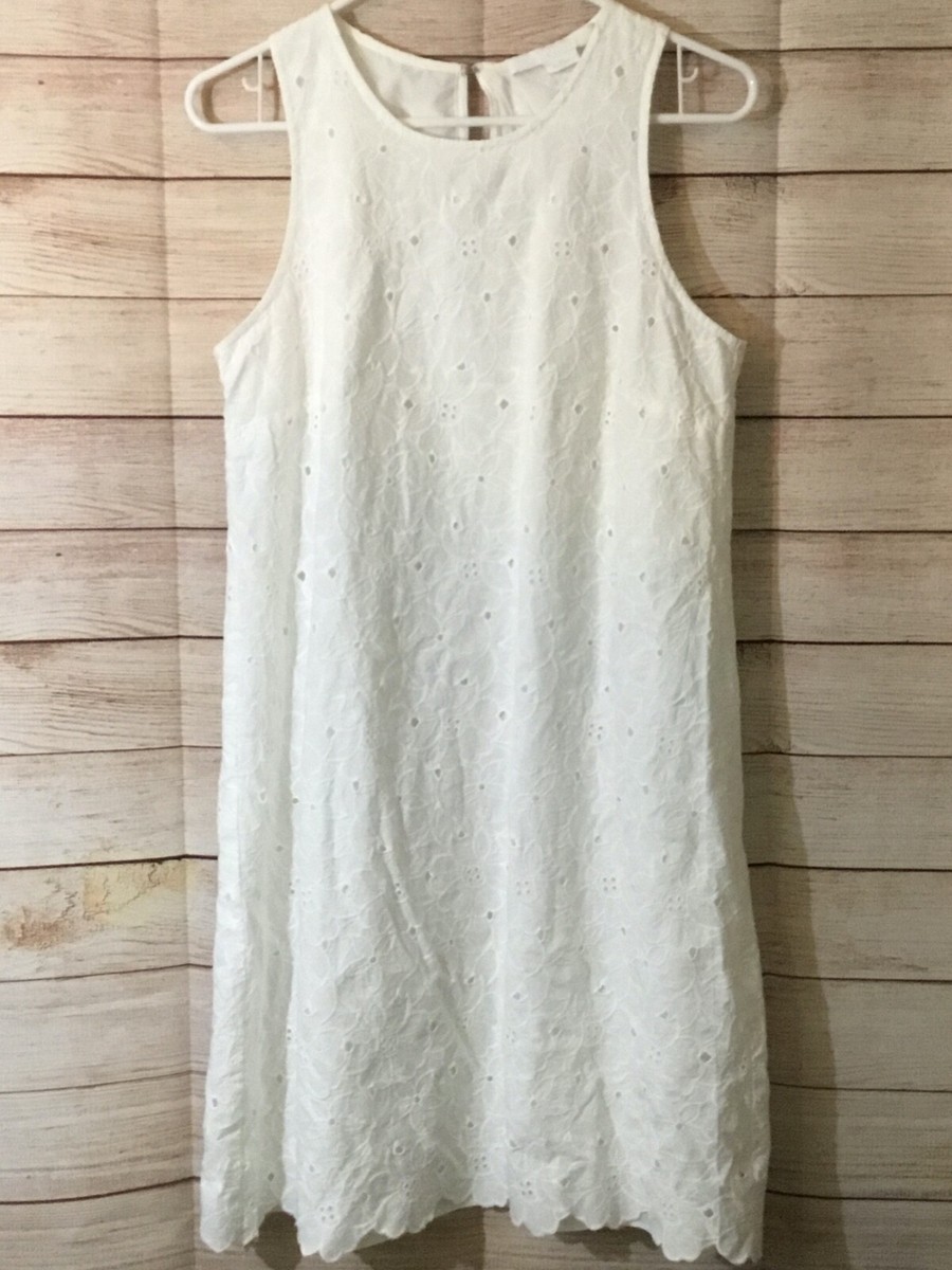W BY WORTH WHITE EYELET LACE SLEEVELESS DRESS SMALL