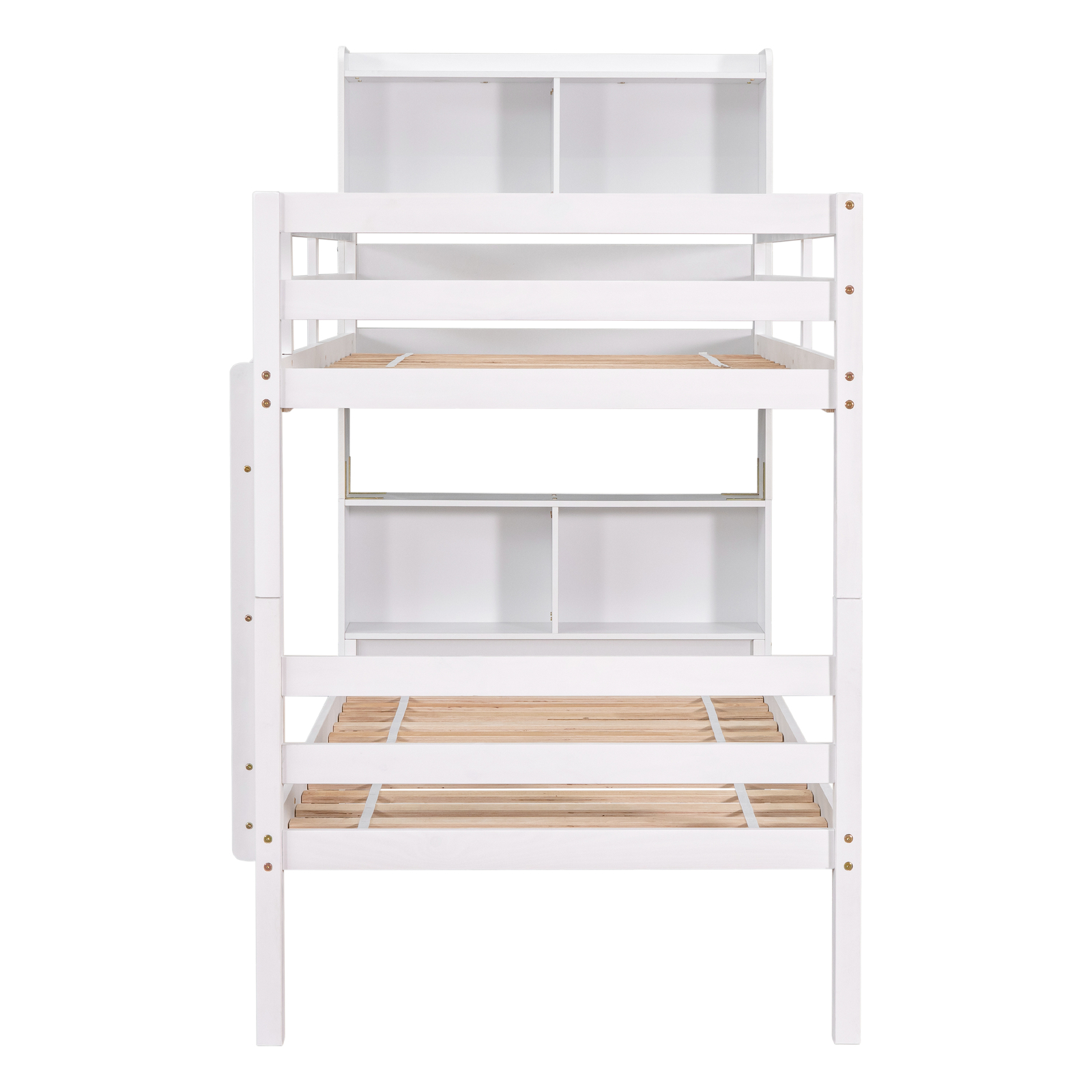 Bunk Bed w/ Storage Bookcase Headboard for Kids Boys Girls Teens Wood