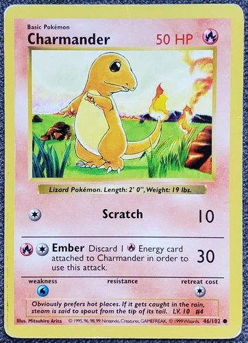 Shadowless Charmander - Base Set - #46/102 - Vintage Pokemon Card 1999 WOTC