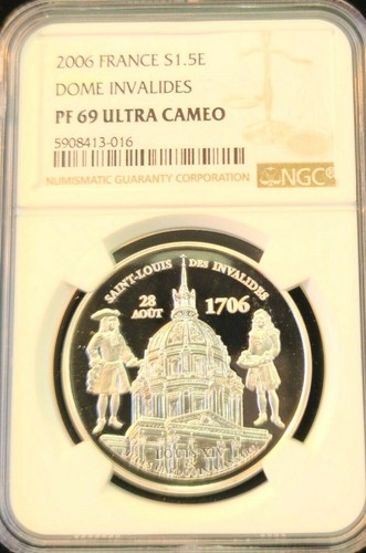 2006 FRANCE SILVER 1.5 EURO DOME INVALIDES NGC PF 69 ULTRA CAMEO TOP POP 1 - Picture 4 of 4