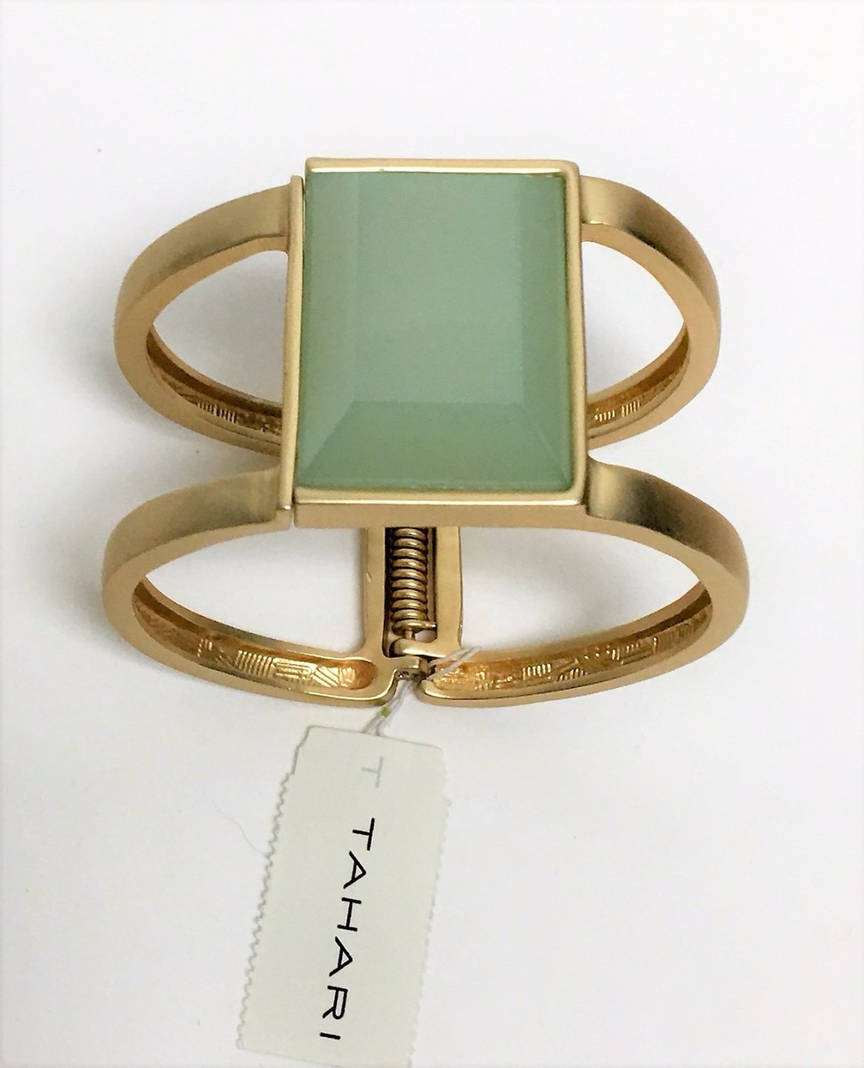 NEW TAHARI ANTIQUE GOLD TONE,SEMI PRECIOUS TEAL,HINGE BANGLE 