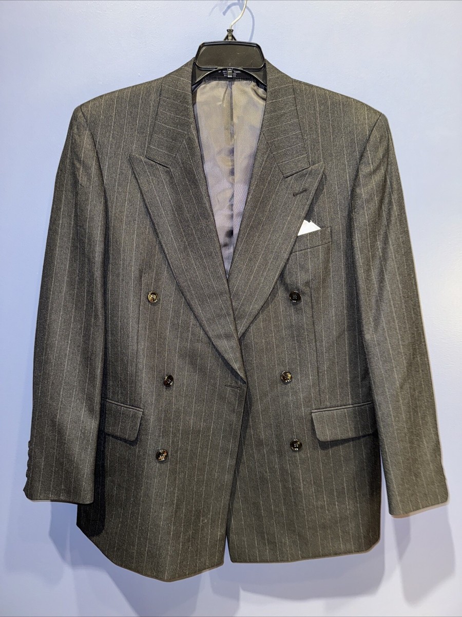 38 Wool Pin Stripe Jacket, Lined, Double Breasted, Vintage Jones