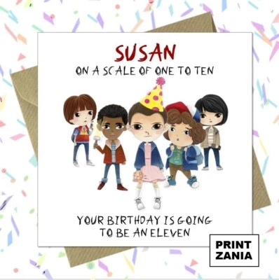 PRINTZANIA Personalised Stranger Things Birthday Card Funny TV Netflix Son Daughter Dad AFX