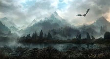 Landscape dragon mountains mist the elder scrolls v Custom Gaming Mat Desk