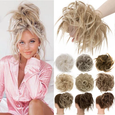 Real Natural Curly Messy Bun Hair Piece Scrunchie Hair Extensions as Human Updo