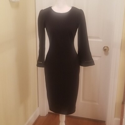 calvin klein black dress with bell sleeves NEW Calvin Klein Black Sequined Bell Sleeve Shift Dress