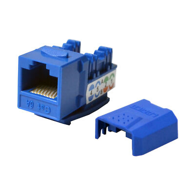 100 Pack Cat6a Keystone Ethernet Jack Punchdown 45 Degree UTP 110 8P8C RJ45 Blue