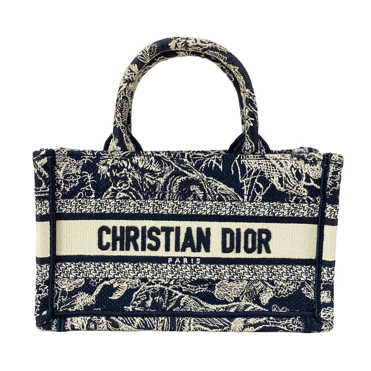 Authentique sac fourre tout DIOR/ChristianDior Book mini sac fourre tout bleu marine crème jacquard