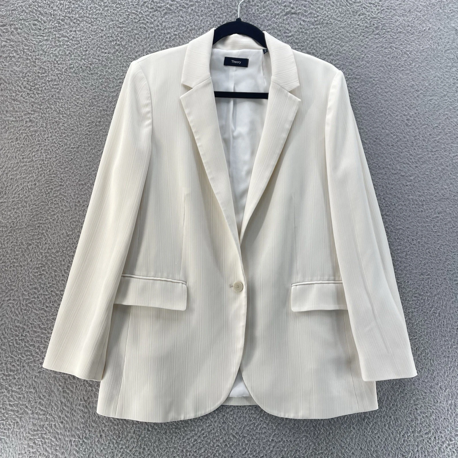 OFF WHITE Blazer Theory Admiral Crepe donna 8 bianco sporco righe testurizzato relaxed casual