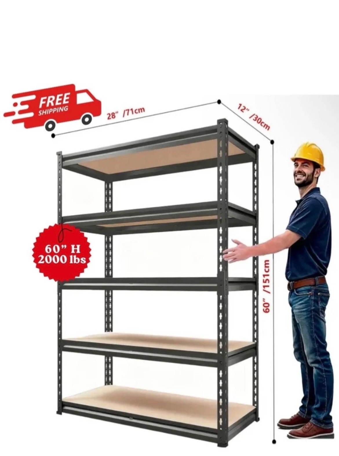 Order Rack 60 Heavy Duty Metal Garage Shelving Rack 2000lbs 4/5/6-Tier Steel Shelf 60 ...