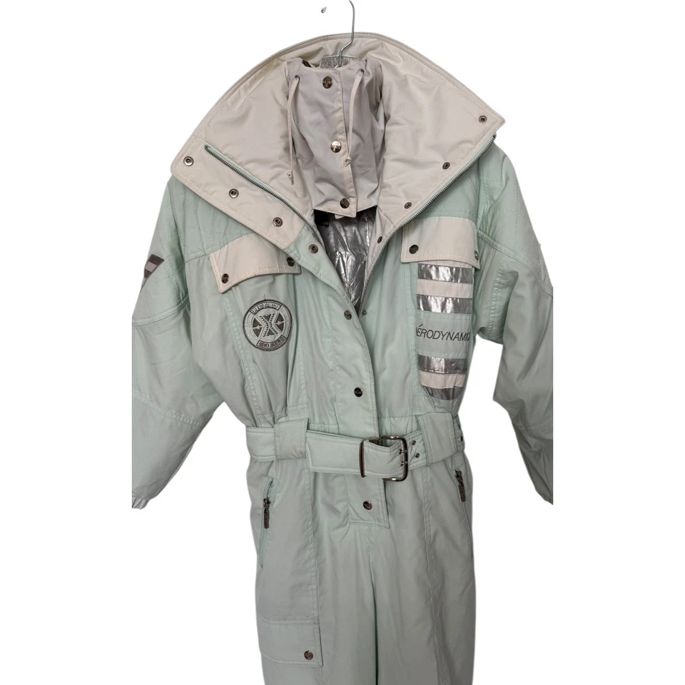 Винтажный голова новом зеленый цельный лыж костюм подпоясанный женщины S/M 80-х 90-х - Изображение 3 из 4