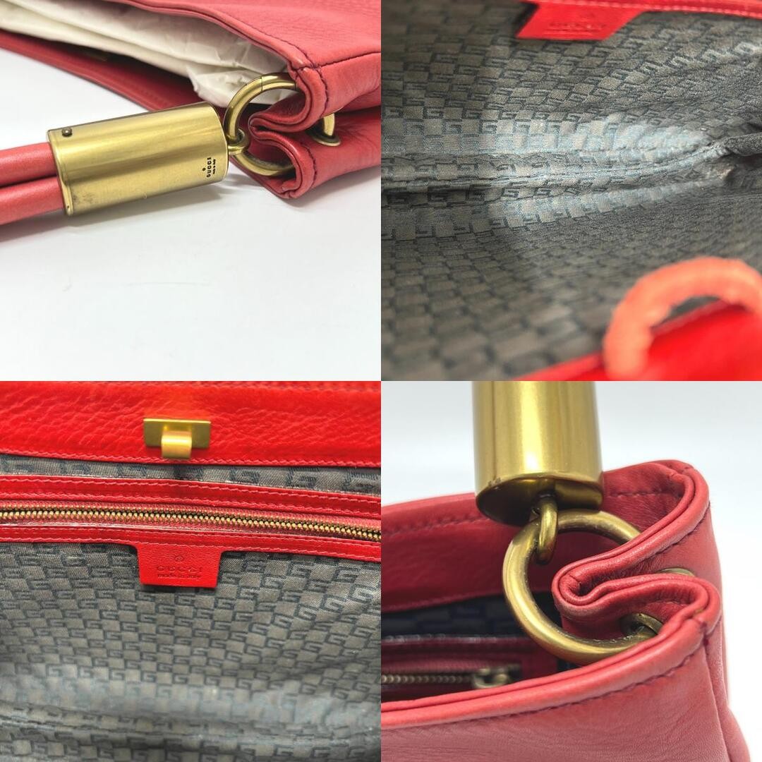 GUCCI Logo Leather Bag Red Gold Women's Used thumbnail 9