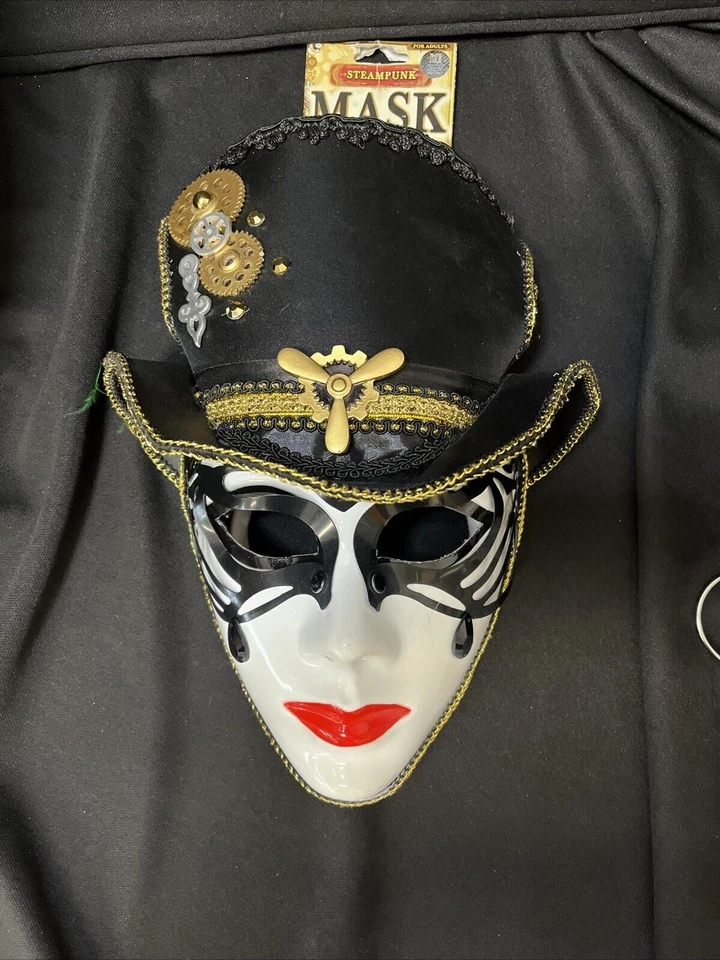 Máscara facial de plástico Madame Steampunk con diadema de sombrero adjunto accesorio de disfraz Foto 2 de 4