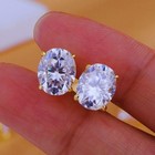 Oval Cut Lab-Grown Diamond Solitaire Studs For Daily Wear In 14K Yellow Gold #82 — photo 2