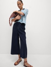 Marks & Spencer Womens Wide leg Trousers in Navy - M&S
