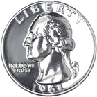 1961 Proof Washington Quarter ~ GEM PF UNC ~ 90% Silver ~ 1c START