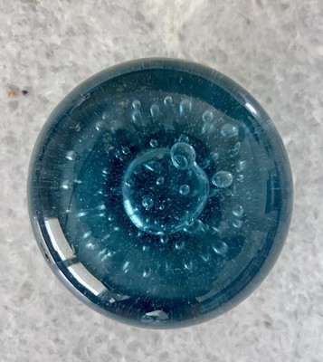 Vintage Glass Globe Paperweight  BlueBubble Sweden 3 X 2.5 c1960s Decor No Flaws