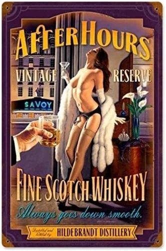 Tin Metal Signs Retro Sign Vintage Style After Hours Scotch Pinup Girl Wall Post