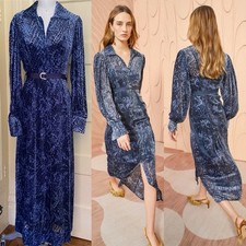 $890 Ulla Johnson Thalia Velvet Burnout Shirt dress Marine Size 2 NWT