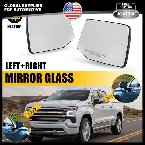 2X Heated Mirror Glass with Backing Plate For Chevrolet Silverado 1500 2019-2024
