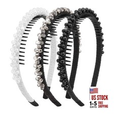 3PCS Rhinestone Hair Headbands with Teeth, Sparkly Crystal Non-Slip Hair