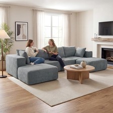 HOMCOM Modular Sectional Sofa, U-Shape Couch with 2 Ottomans, Dark Gray
