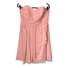Davids Bridal Dress Sz 12 Peach Ruched Organza Strapless Formal Prom Bridesmaid