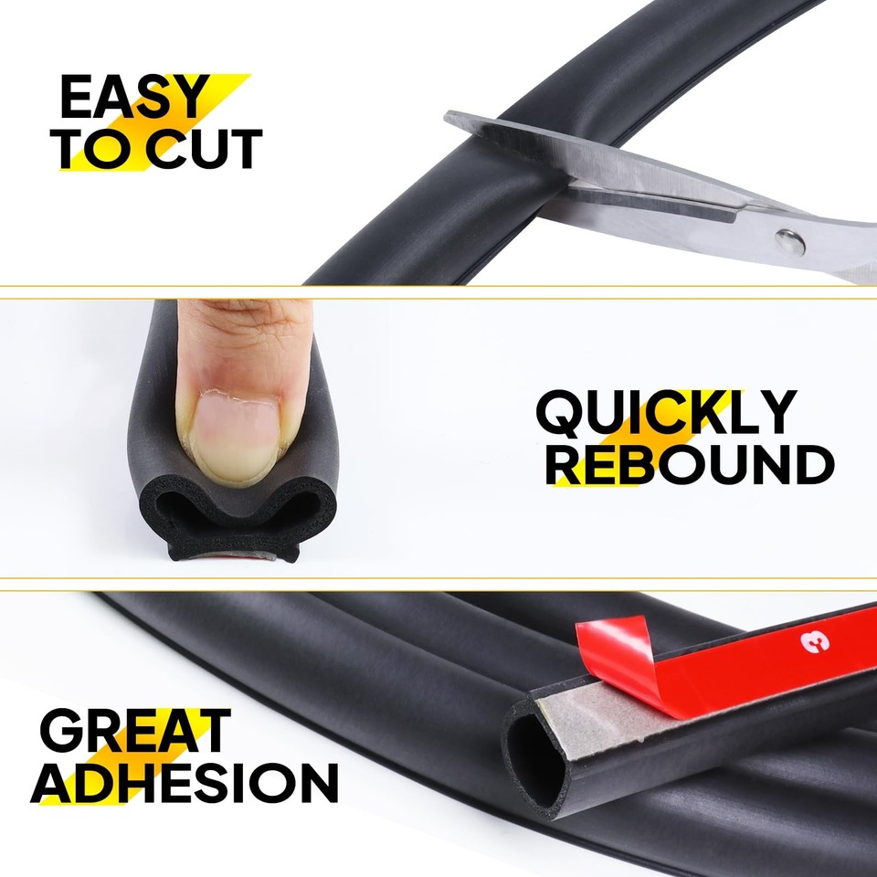 GoldWheel D-Shape Weather Stripping 16FT – 3/8×1/4 Hollow Rubber Seal With Self-Adhesive For Doors, Windows, Trucks & RVs