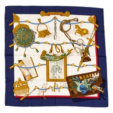 Hermes Silk Scarf Carre 90 "Memoire d'Hermes" Blue Silk Scarf US duty free