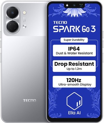 Tecno Spark Go 3 (Titanium Grey, 4GB+64GB | Super Durability Drop Resistant.