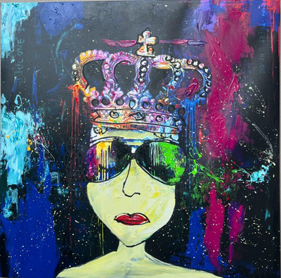 Woman with Crown 100x100 Acrylic Picture Neon Punk Orig ZM Expressive Modern Painting