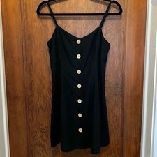 Urban Outfitters Linen Cross Cross Back Button Down Black Dress Small
