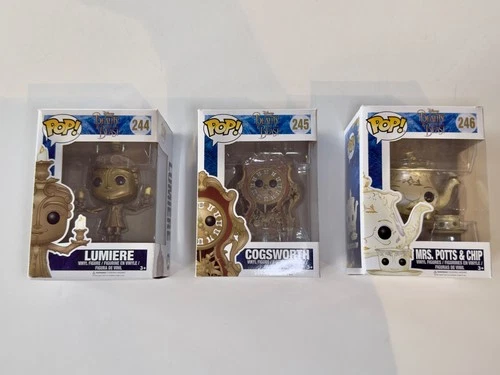 Funko Pop Lot of 3 Disney Beauty and the Beast Lumiere Cogsworth Mrs. Potts Chip