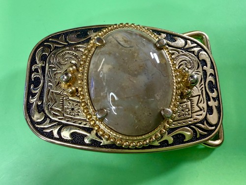 Gorgeous Agate? Cabochon Cab Stone Centerpiece in Gold Tone Western Belt Buckle - Afbeelding 9 van 18