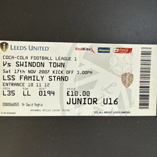 Leeds United v Swindon Town(Coca Cola League 1 2007/08) 17/11/2007 Match Ticket