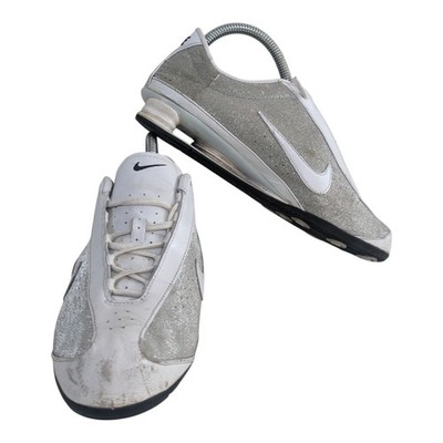 NIKE SHOX DAMEN UK 4 EU 37,5 SNEAKER - WEISS LEDER & SILBER GLITZER, Vintage Y2k