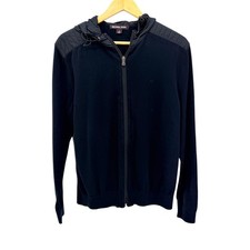 Michael Kors Men's Mixed-Media Full-Zip Hoodie Black Cotton Sweater Jacket M