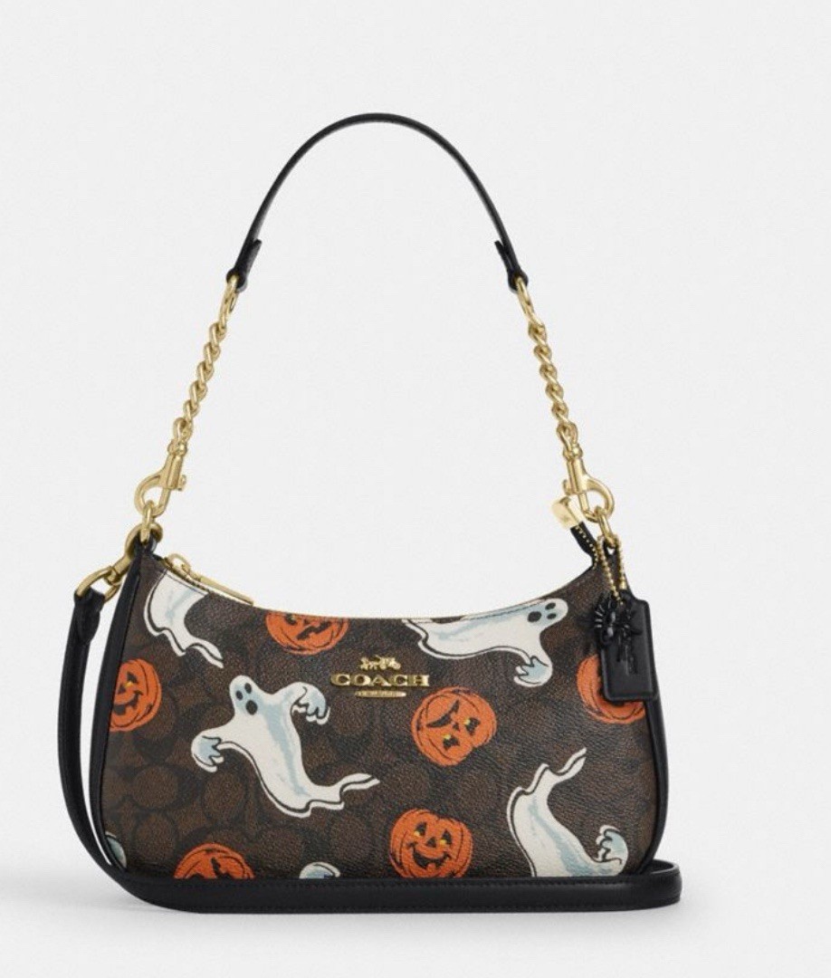NWT Coach Teri Shoulder Bag In Signature Canvas Pumpkin Halloween