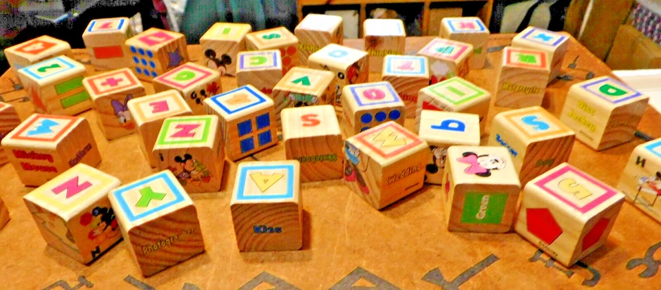 Disney Mickey & Minnie Mouse Grow & Learn 37 - 6 Sided Wood ABC Blocks - FLAW - Image 3 of 4