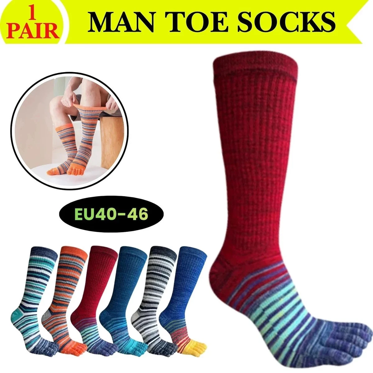 Men's Cotton Five Toe Socks Long Compression Sports Running Hiking EU40-46 1Pair
