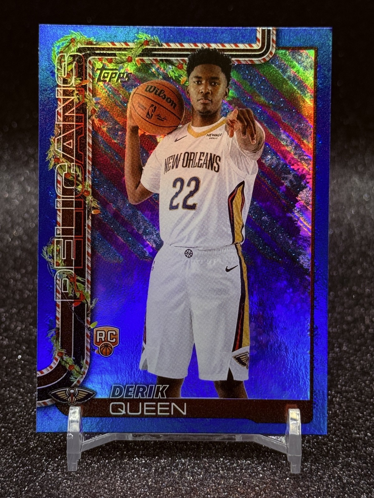 2025-26 Topps Holiday - Derik Queen #H173 Holiday Metallic Blue Glitter (RC)