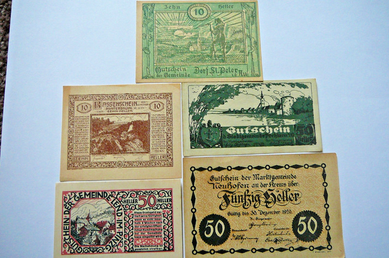 Five Different  1920's German  Notgeld  Inflationary Currency